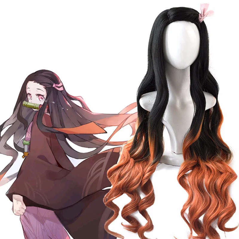 Anime Cosplay Realistic - Kamado Nezuko Peruk Nezuko Cosplay Degrade
